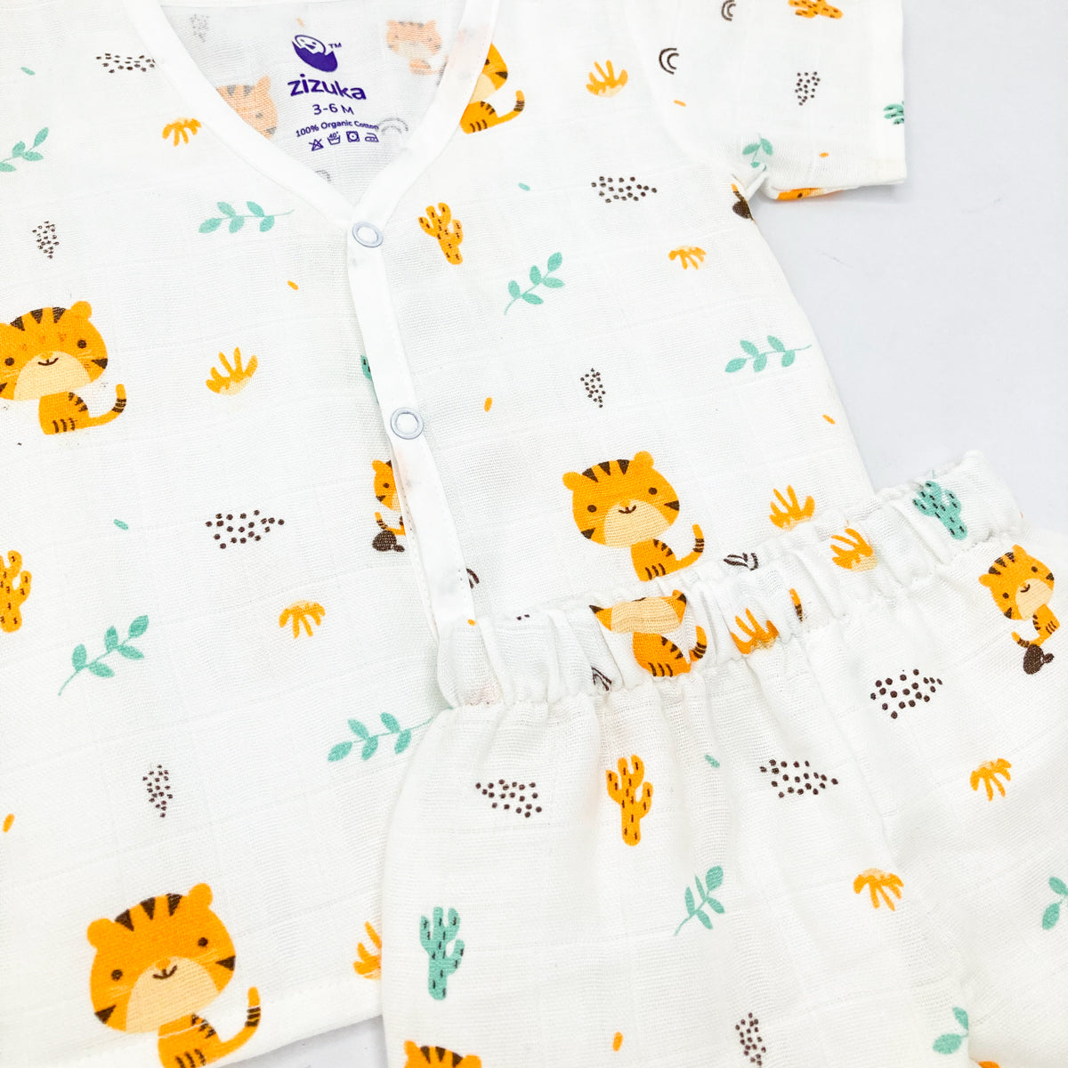 Muslin Jabla Co Ord Set, Jabla Shorts - 100% Cotton -Tiger