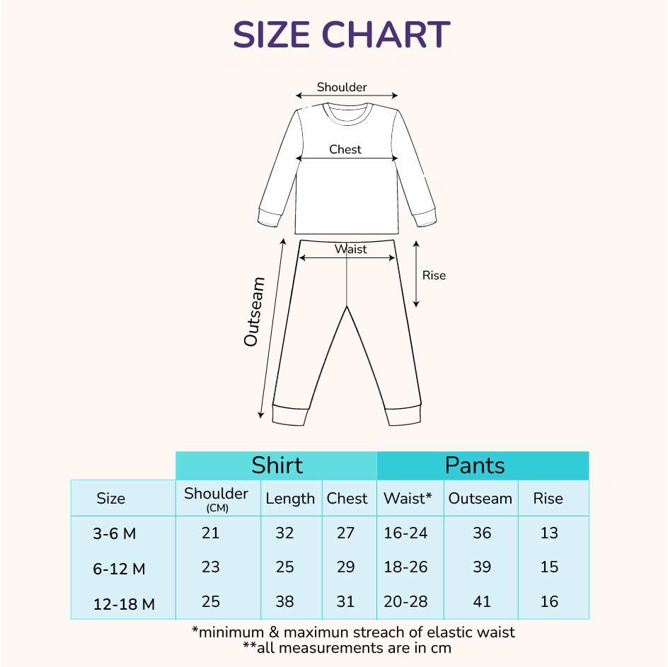pyjama jabla  size chart