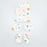 Double Layer Newborn Muslin Baby Cap Mitten Booties Set- Snail