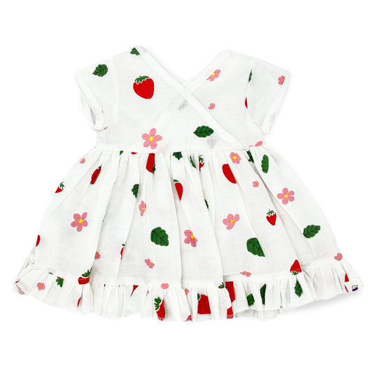 Muslin Kimora Frock for Baby Girl -100% Organic Cotton -Strawberry