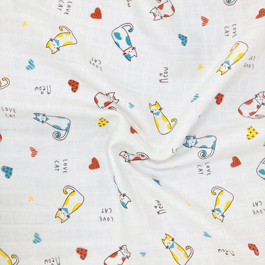 100% Soft Cotton Muslin Swaddle / Towel - Cat