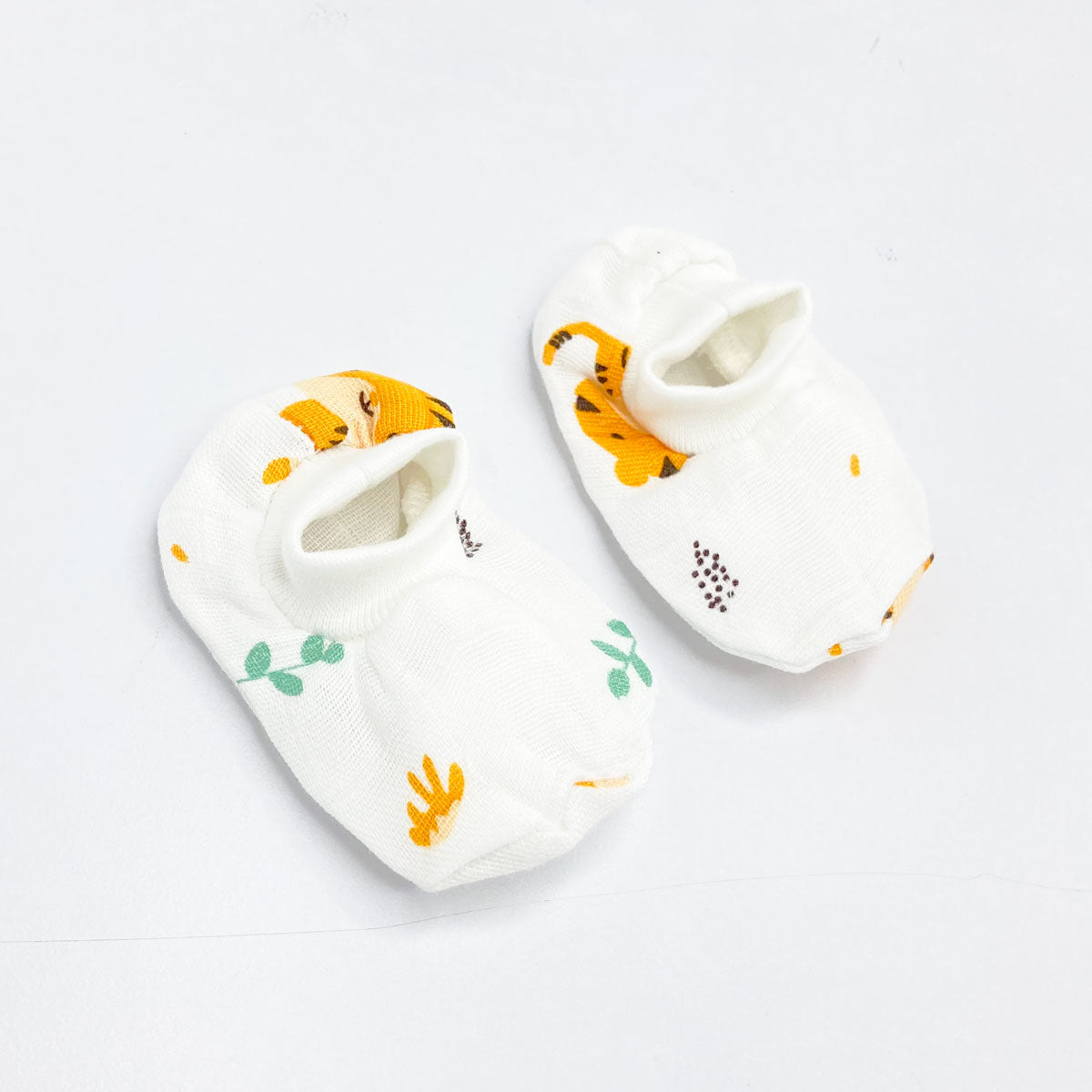 Double Layer Newborn Muslin Baby Cap Mitten Socks Set- Tiger