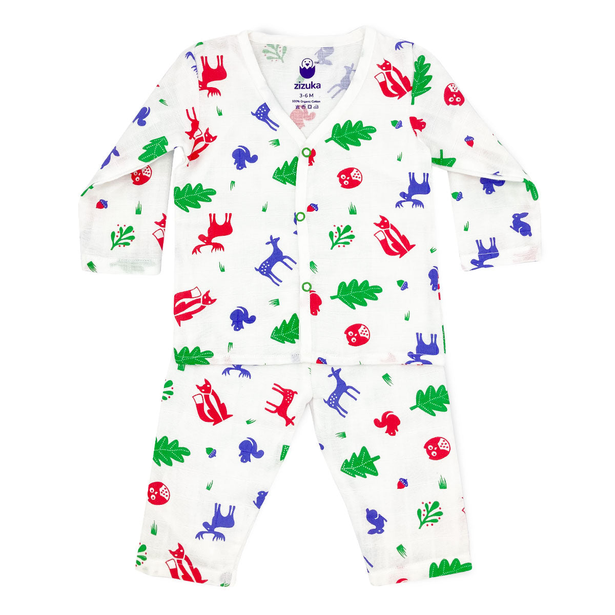 Baby Night Suit Jabla & Pants / Pyjama Set -100% Organic Muslin Cotton Winter Forest