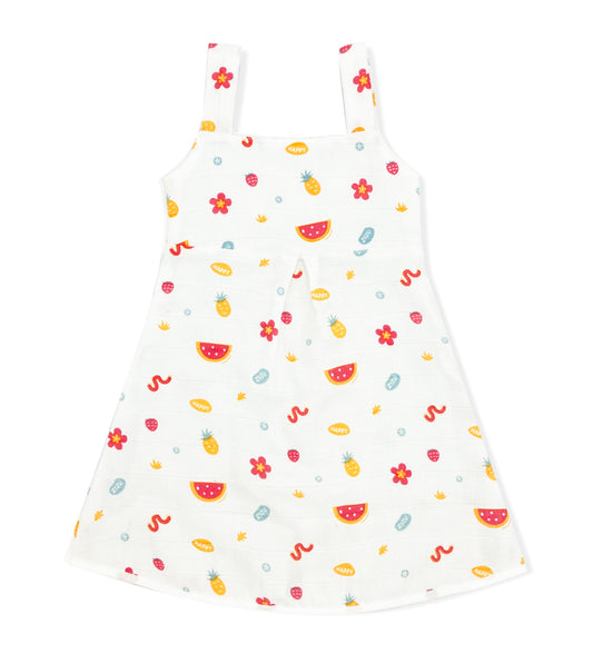 Muslin A Line Frock for Baby Girl -Sleeveless Dress -Happy Zizu