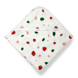 Muslin Hooded Towel for Baby- 6 Layer - 100% Organic Cotton Strawberry