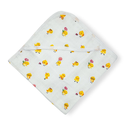 Muslin Hooded Towel for Baby- 6 Layer - 100% Organic Cotton - Chick