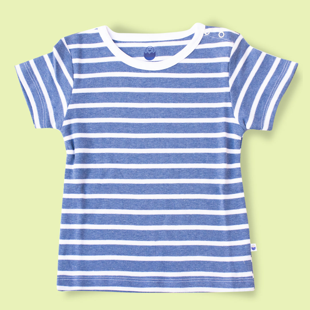 Premium Cotton T-shirt | Comfy Half Sleeve TShirt | Navy Blue & White Stripes