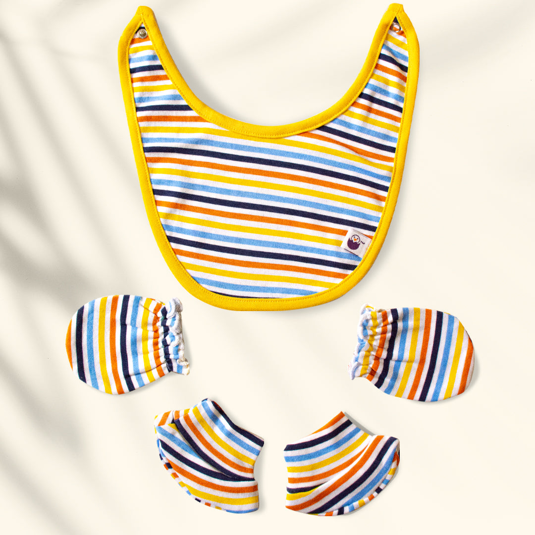 Bib, Mittens & Socks Newborn Set - Cute Pattern | Soft & Premium Cotton