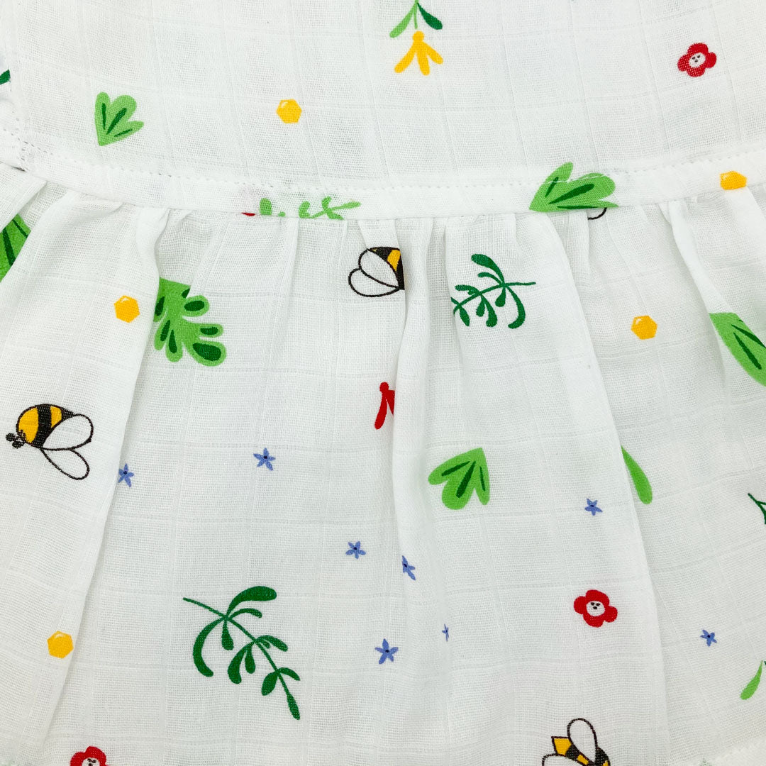 Muslin Frock for Baby Girl - Butterfly Sleeve  100% Organic Cotton -Honeybee