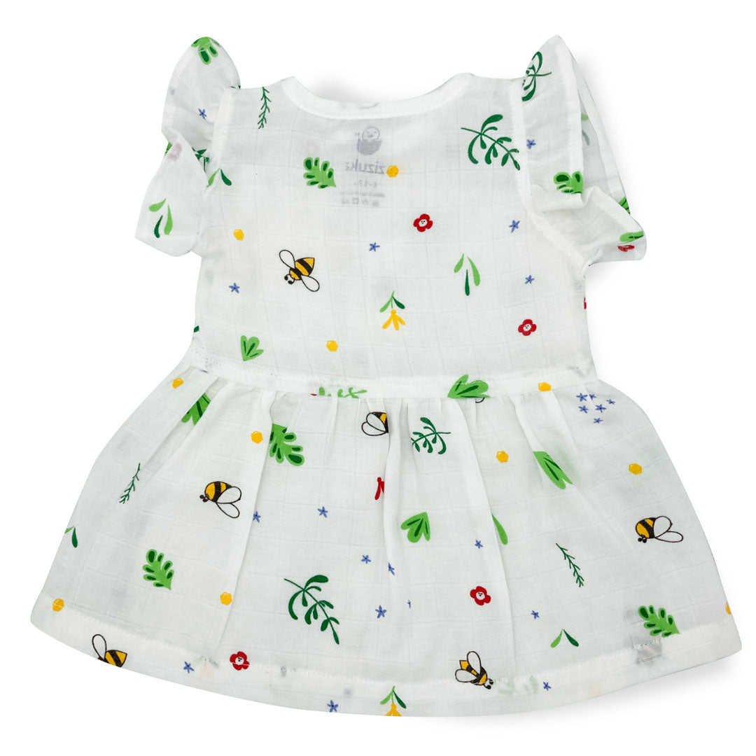Muslin Frock for Baby Girl - Butterfly Sleeve  100% Organic Cotton -Honeybee