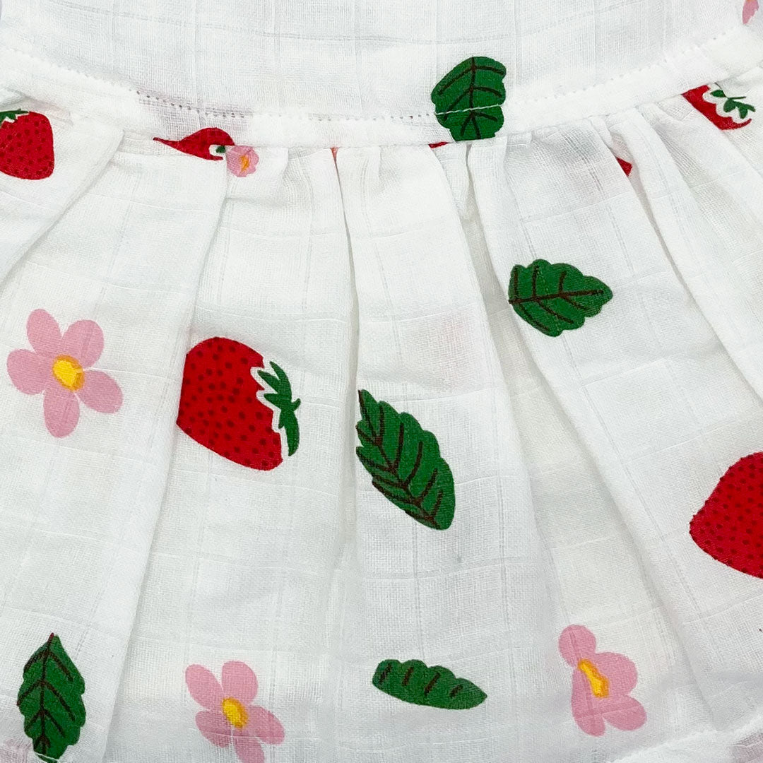 Muslin Frock for Baby Girl - Butterfly Sleeve  100% Organic Cotton -Strawberry