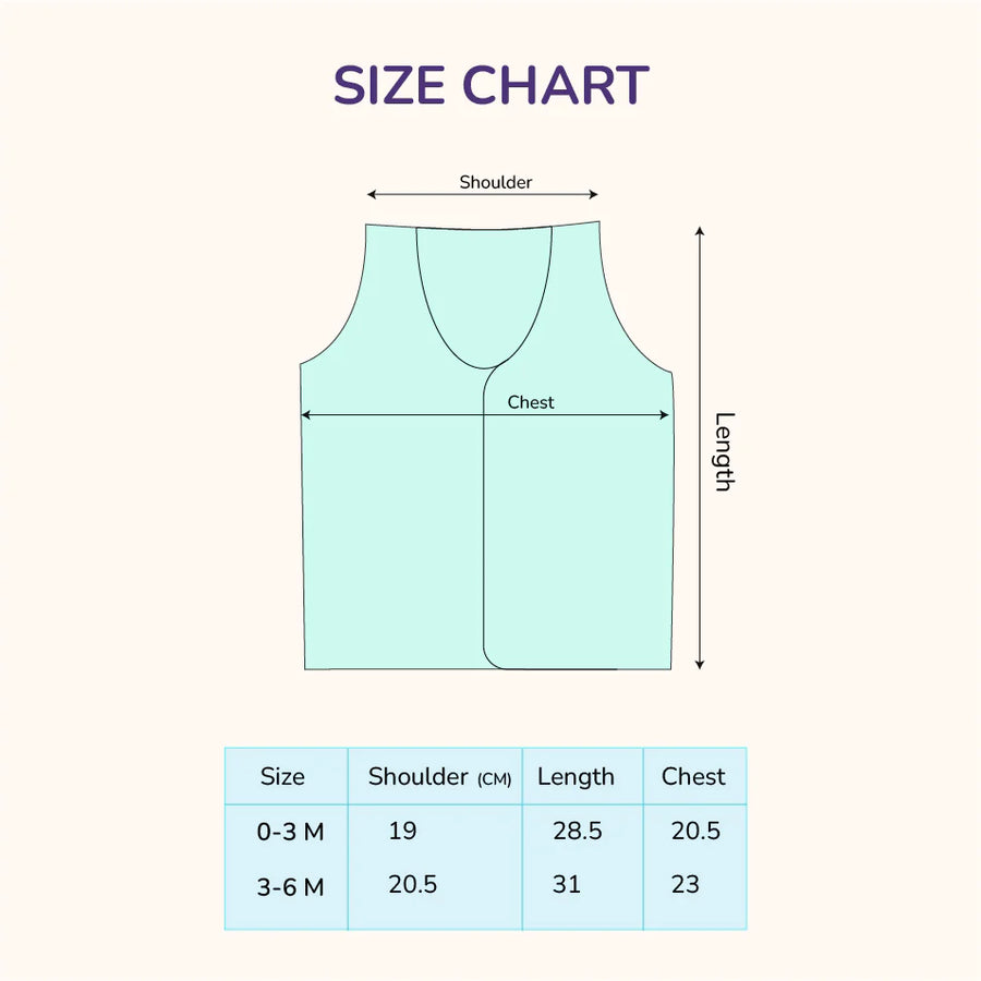 Size chart for Muslin Baby Jabla