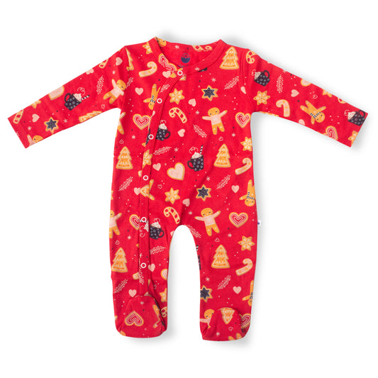 Full Sleeve Cotton Sleep Suit/ Romper  - Red Festive Pattern