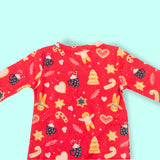 Full Sleeve Cotton Sleep Suit/ Romper  - Red Festive Pattern