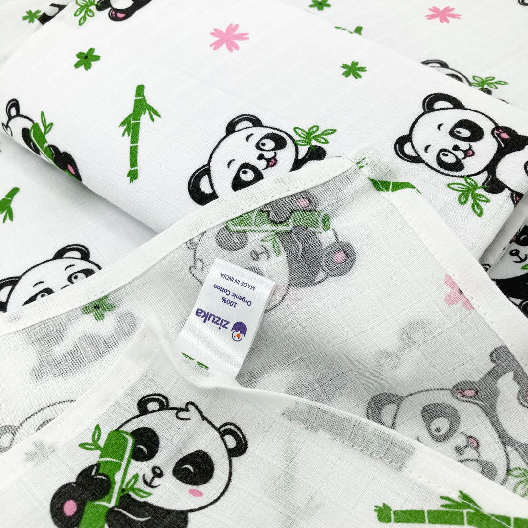 Organic Cotton Muslin Swaddle -Towel -Baby Panda