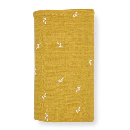 Organic Cotton Muslin Swaddle/Blanket  -Solid Mustard Yellow Towel